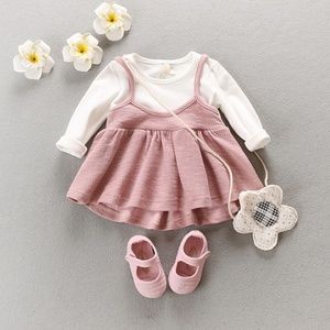 Baby Girls Overall Outfit Long Sleeve Pink Dress